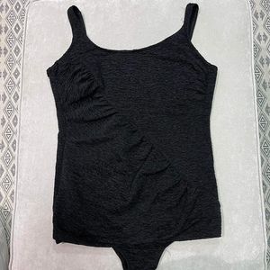 Plus Size swim suit size 24W black textured flattering ruched one peice.